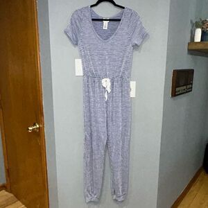 Caution to the Wind blue white drawstring v-neck jumpsuit‎ size M